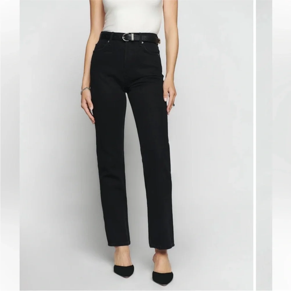 Reformation Cynthia High Rise Straight Jean Seattle Black Size 26 organic cotton